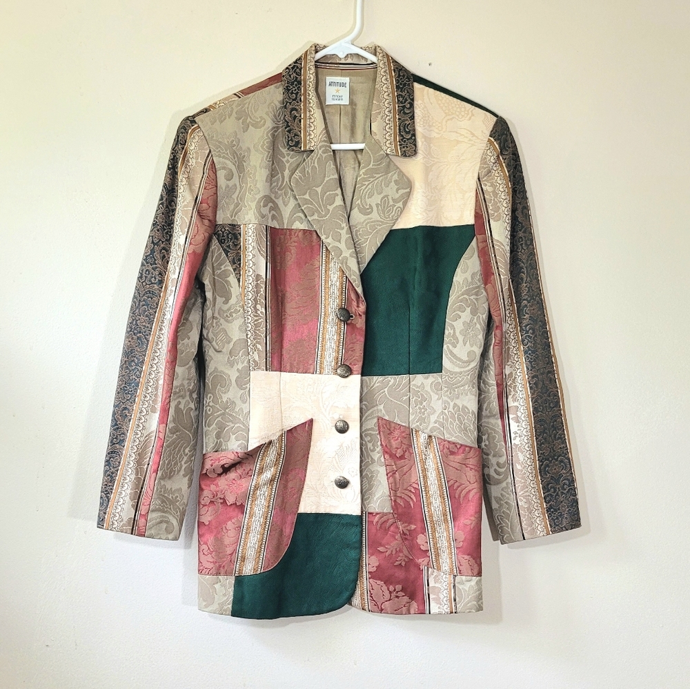 Vintage ATTITUDE patchwork funky blazer American Trendsetter multi pattern